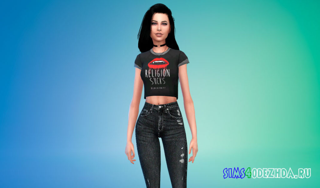 Футболка в готическом стиле для Симс 4 – фото 2