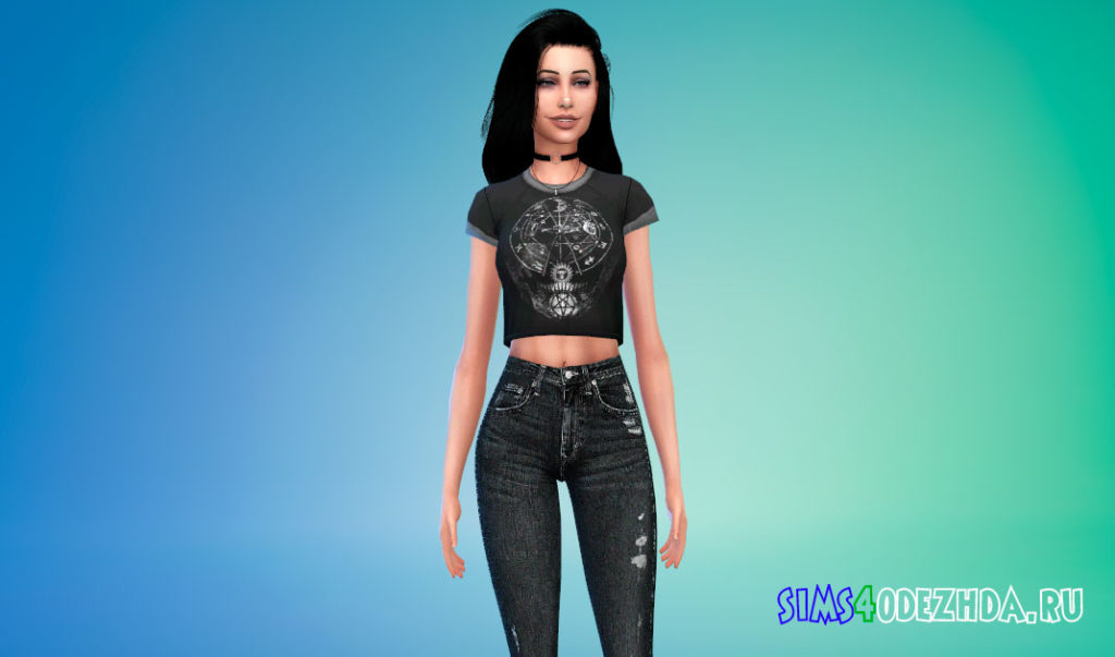 Футболка в готическом стиле для Симс 4 – фото 3