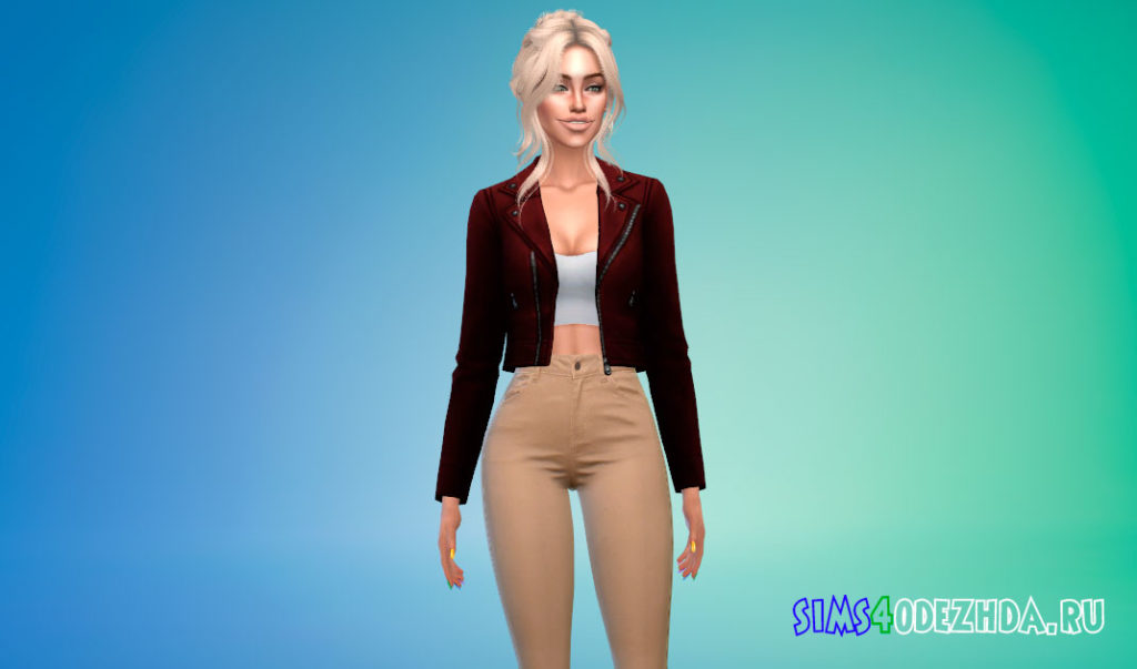 Короткая кожаная куртка для Симс 4 – фото 2