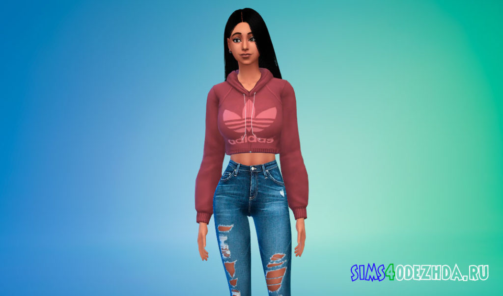 Короткая толстовка Adidas для Симс 4 – фото 2