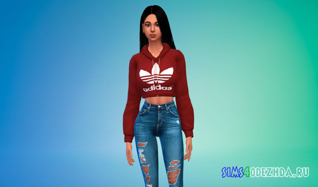 Короткая толстовка Adidas для Симс 4 – фото 3