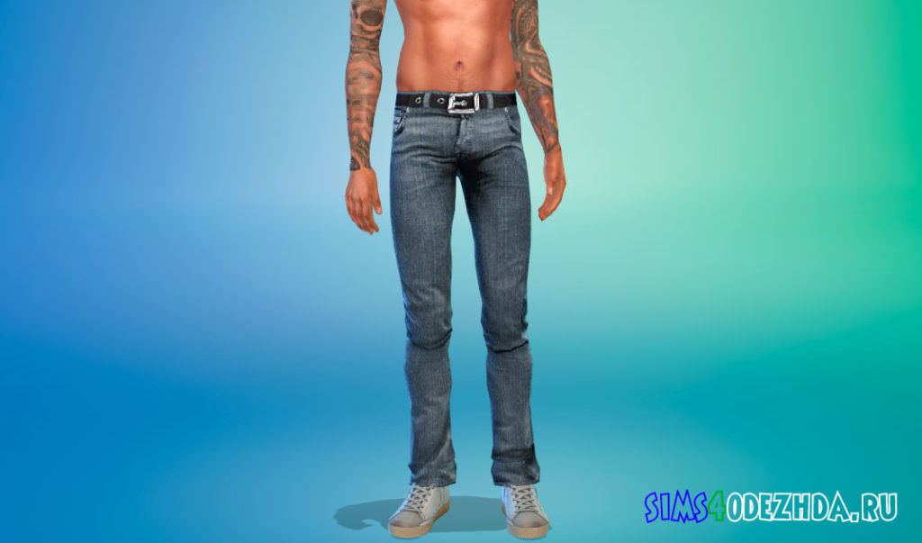 Мужские джинсы с ремнем для Симс 4 – фото 2