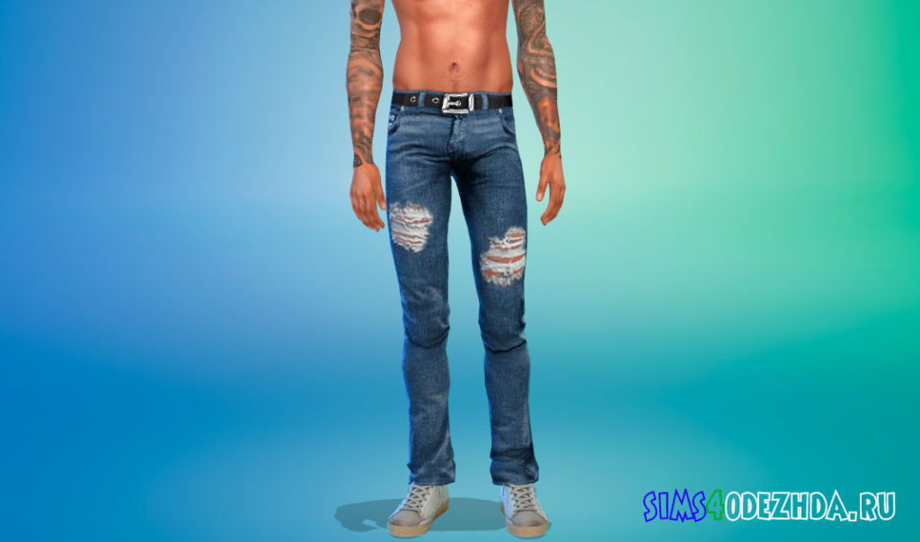 Мужские джинсы с ремнем для Симс 4 – фото 3