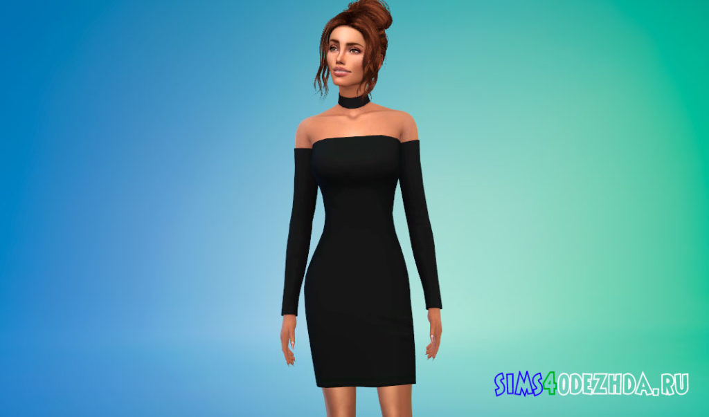 Облегающее платье средней длины с длинными рукавами для Симс 4 – фото 2