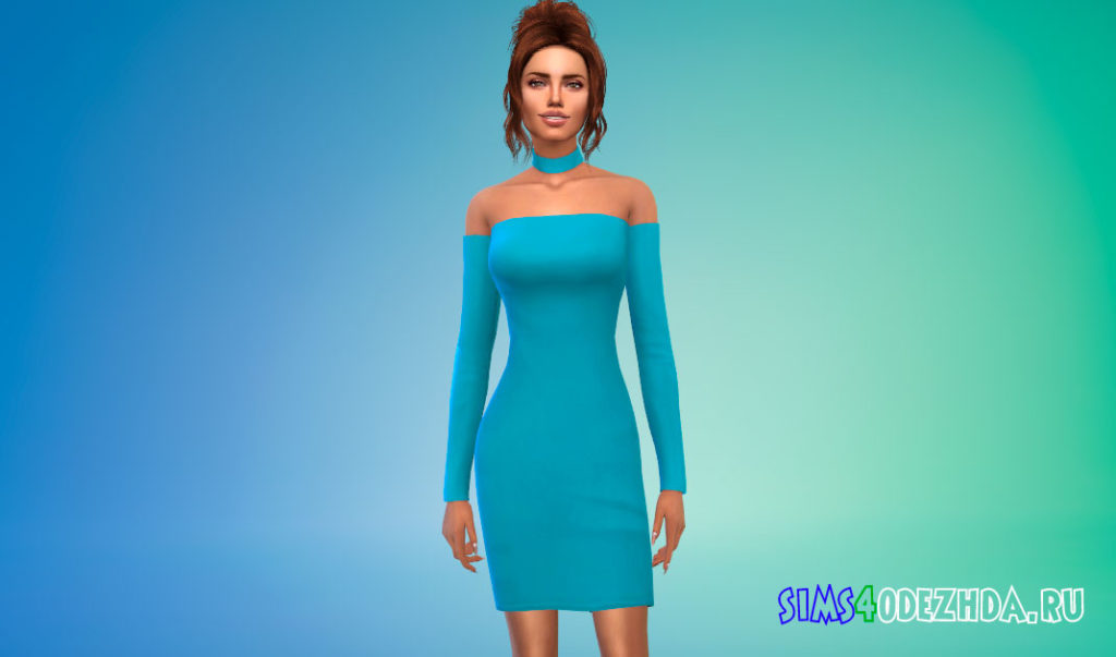 Облегающее платье средней длины с длинными рукавами для Симс 4 – фото 3