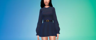 Платье с длинными рукавами и поясом для Симс 4 – фото 1