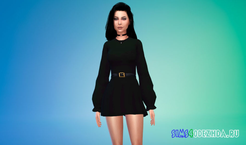 Платье с длинными рукавами и поясом для Симс 4 – фото 3