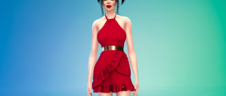 Платье с золотым поясом для Симс 4 – фото 1