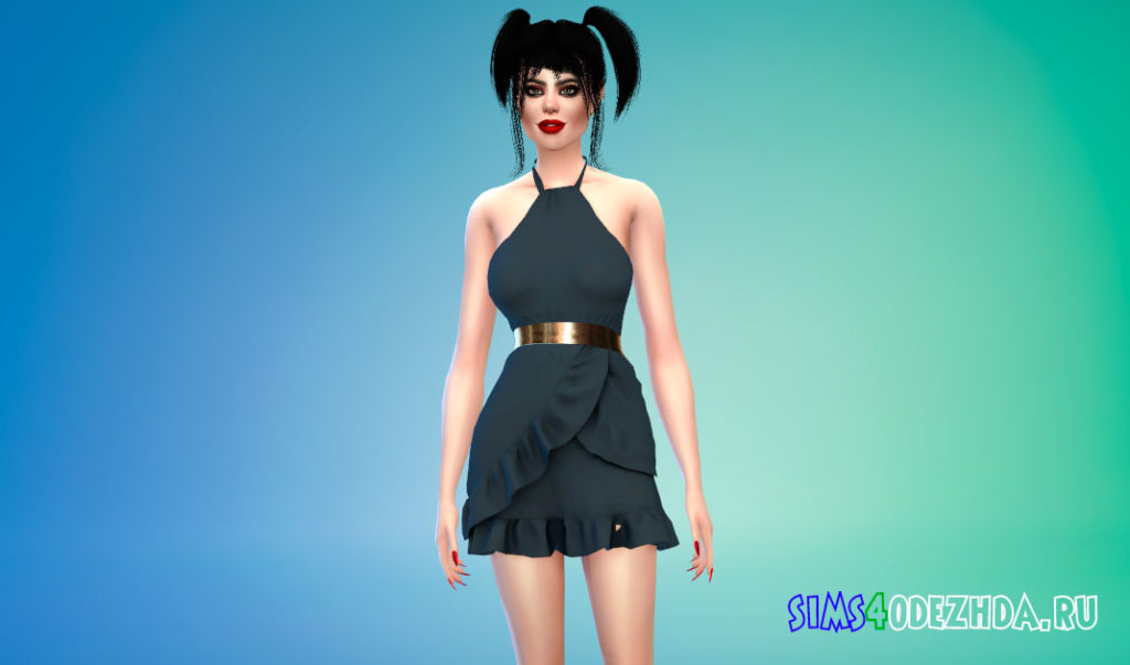 Платье с золотым поясом для Симс 4 – фото 2