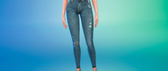 Потертые джинсы с завышенной талией для Симс 4 – фото 1