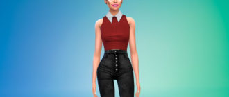 Простой хлопковый топ с воротником для Симс 4 – фото 1