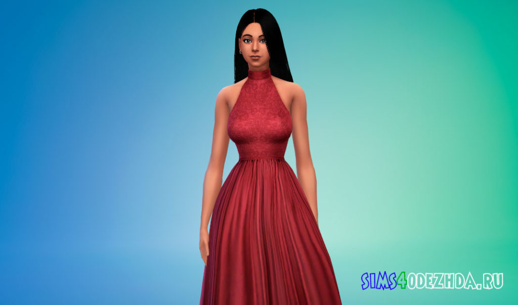 Пышное платье с высоким горлом для Симс 4 – фото 2