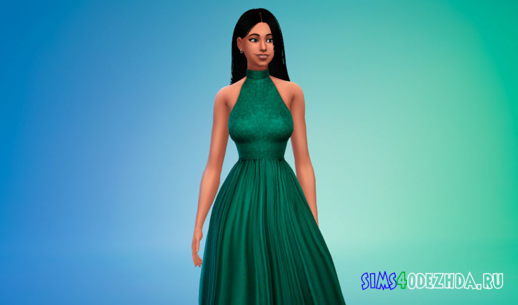 Пышное платье с высоким горлом для Симс 4 – фото 3