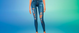 Рваные джинсы скинни с завышенной талией для Симс 4 – фото 1