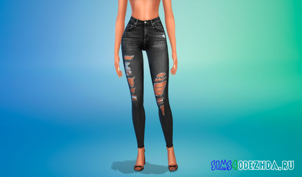 Рваные джинсы скинни с завышенной талией для Симс 4 – фото 3