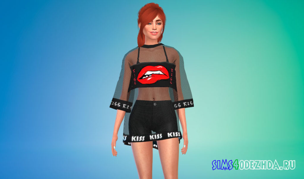Сетчатая оверсайз футболка для Симс 4 – фото 2
