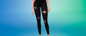 Стильные рваные джинсы с высокой посадкой для Симс 4 – фото 1