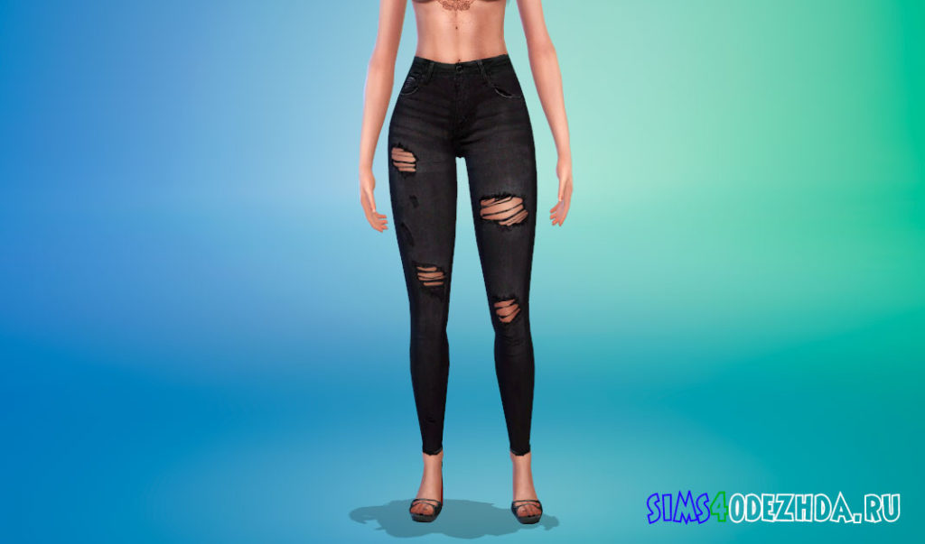 Стильные рваные джинсы с высокой посадкой для Симс 4 – фото 2