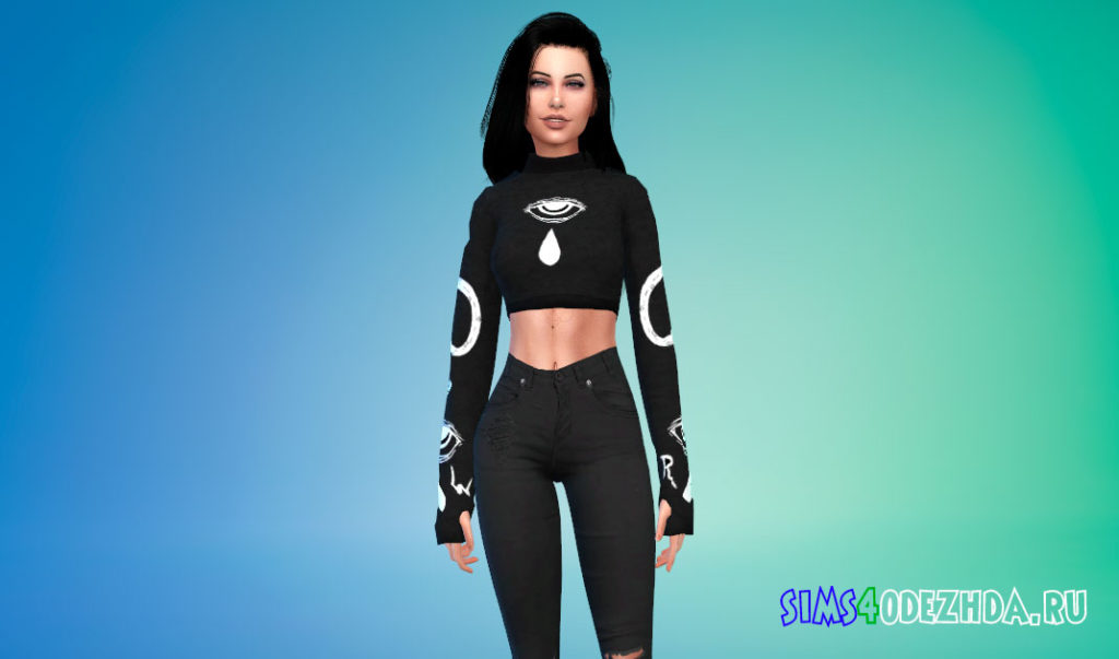 Укороченная толстовка в готическом стиле для Симс 4 – фото 2