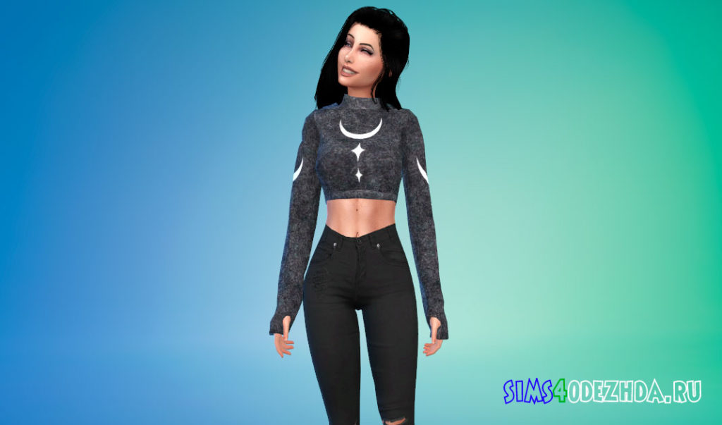 Укороченная толстовка в готическом стиле для Симс 4 – фото 3