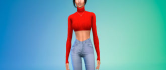 Укороченный свитер с высоким воротом для Симс 4 – фото 1