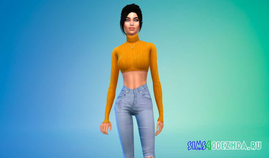 Укороченный свитер с высоким воротом для Симс 4 – фото 2
