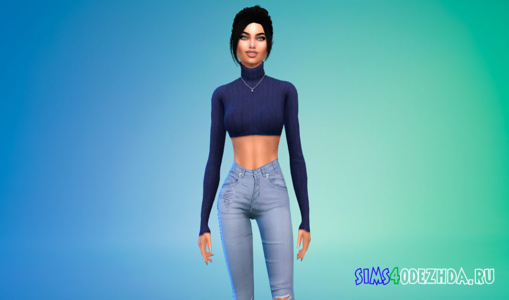 Укороченный свитер с высоким воротом для Симс 4 – фото 3