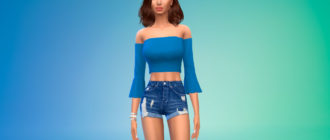 Укороченный топ свободного кроя с открытыми плечами для Симс 4 – фото 1