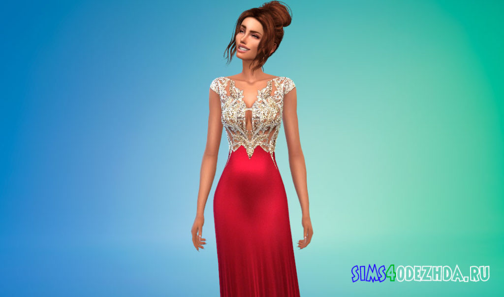 Украшенное бисером платье для Симс 4 – фото 2