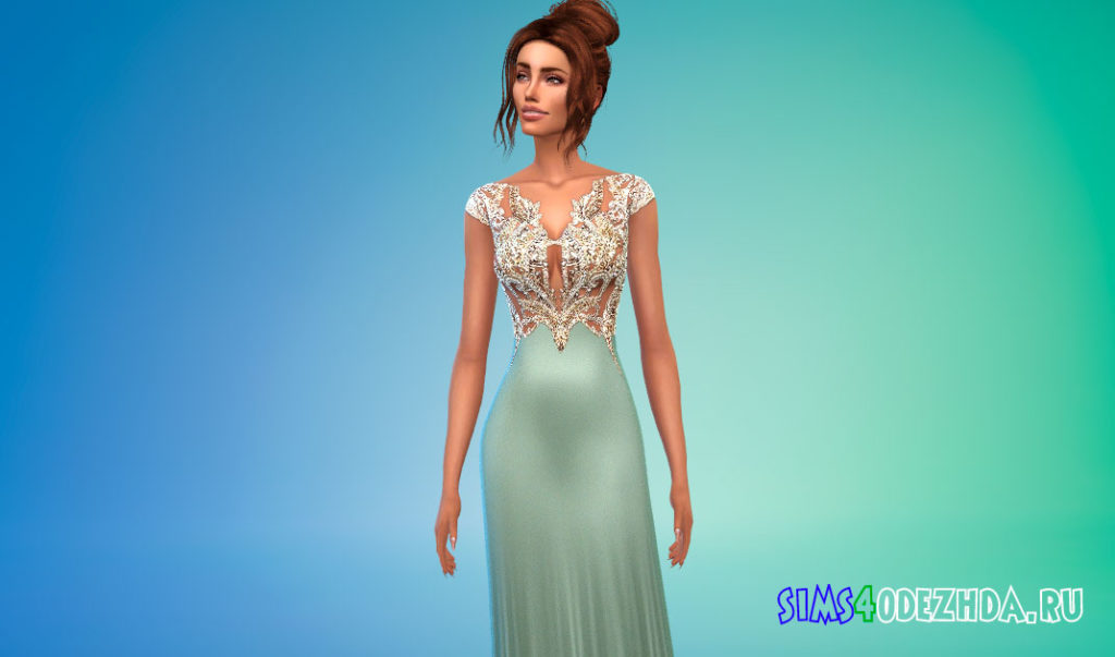 Украшенное бисером платье для Симс 4 – фото 3
