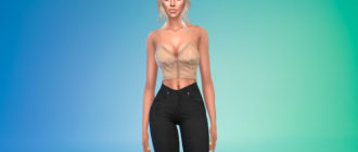 Атласный топ на пуговицах с кружевом для Симс 4 – фото 1