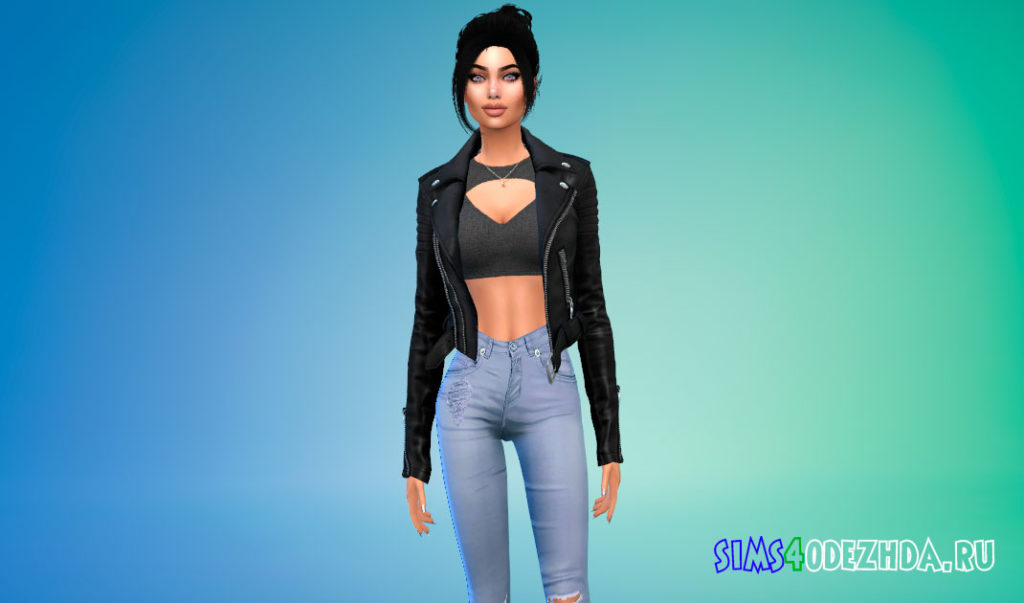 Байкерская куртка для девушек для Симс 4 – фото 2