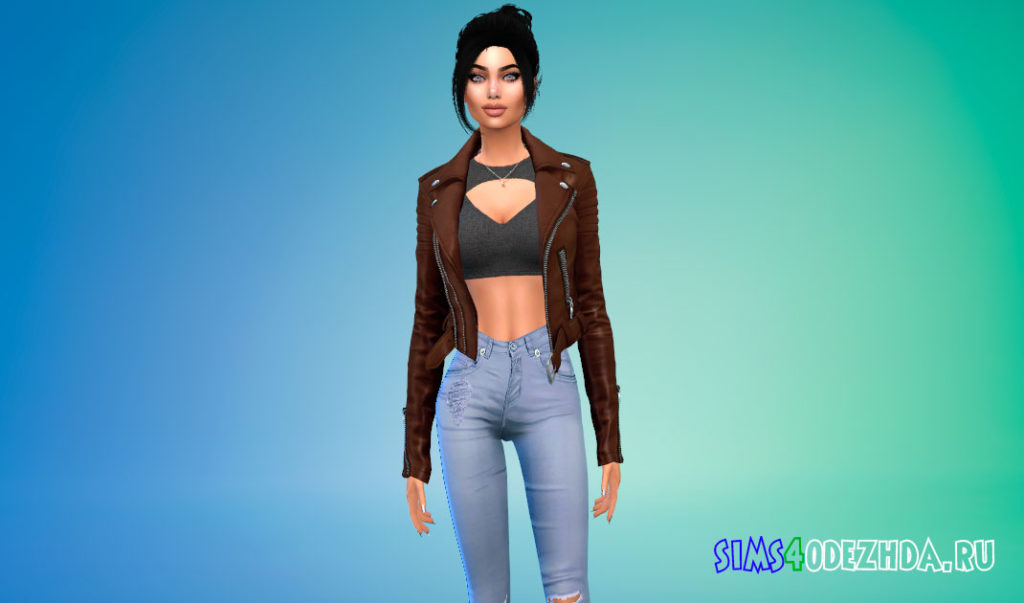 Байкерская куртка для девушек для Симс 4 – фото 3