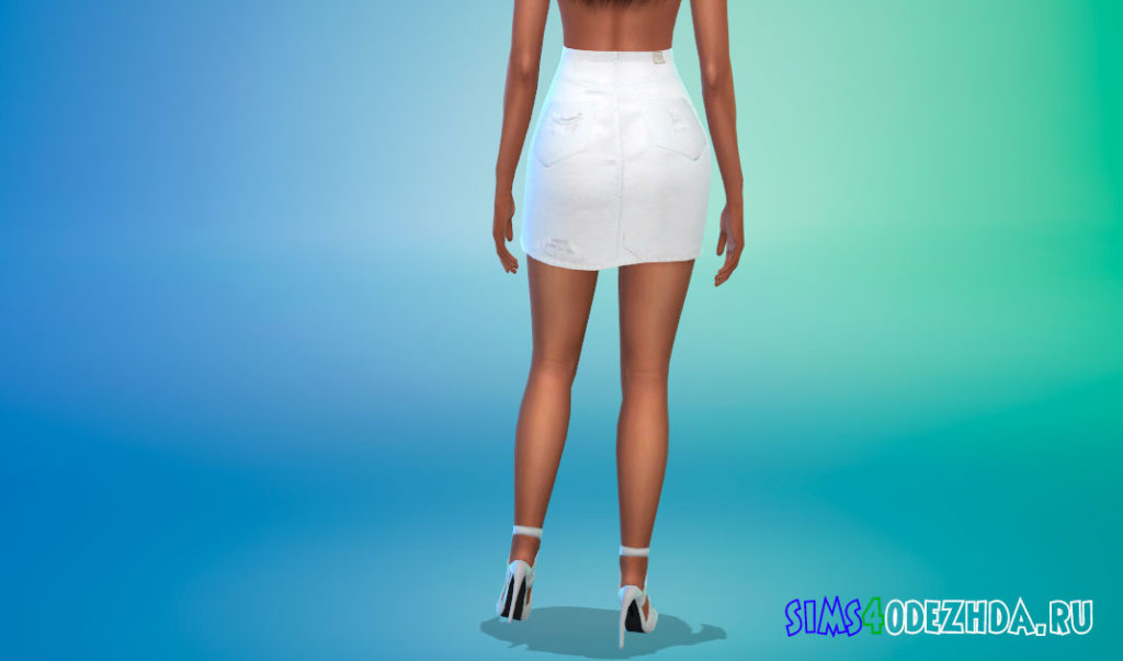 Белая джинсовая юбка для Симс 4 – фото 3