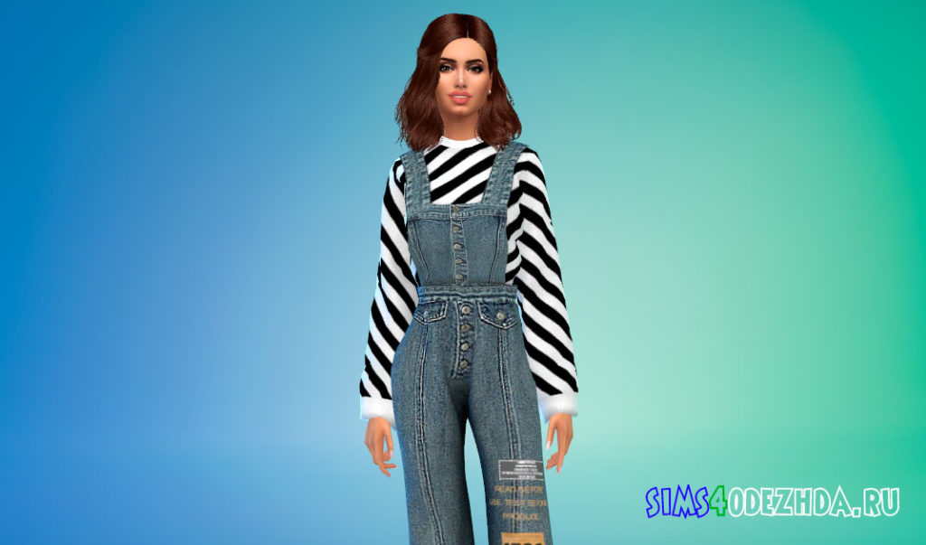 Джинсовые комбинезоны для девушек для Симс 4 – фото 2