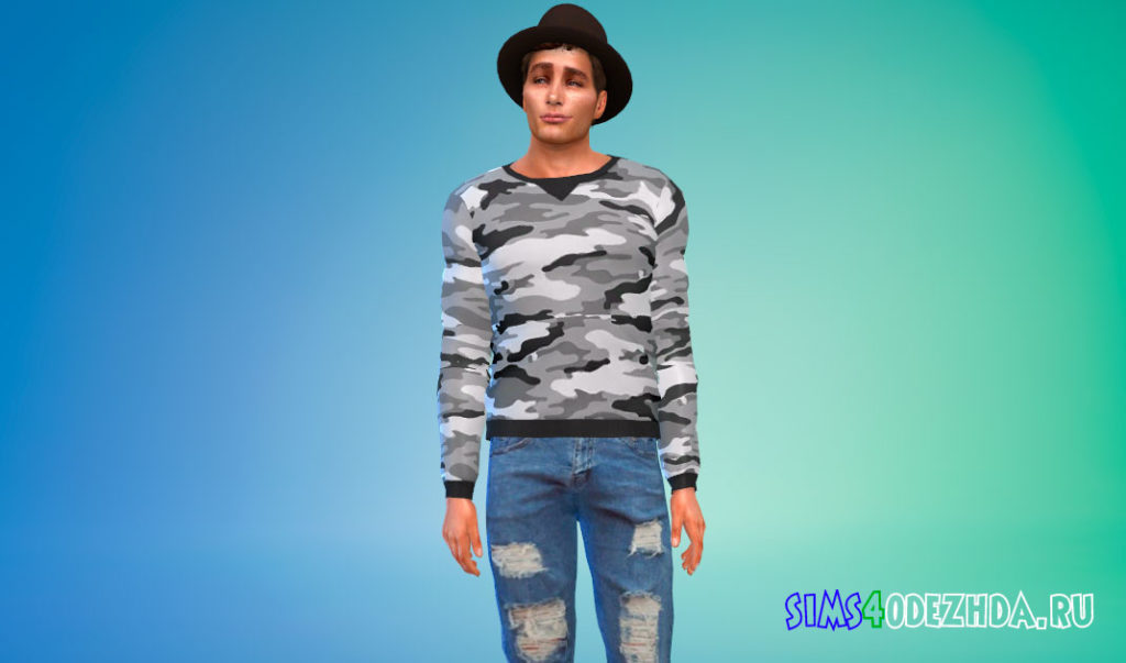 Мужской камуфляжный свитшот для Симс 4 – фото 2