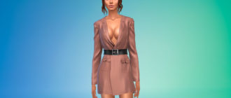 Платье-пиджак с кожаным ремнем для Симс 4 – фото 1