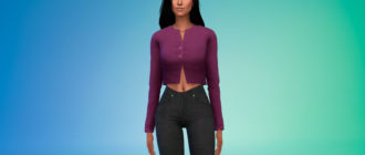 Ребристый топ с двумя пуговицами для Симс 4 – фото 1