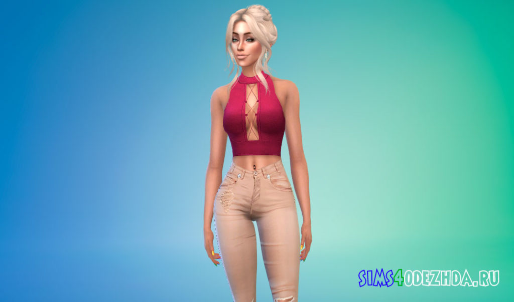 Стильный топ без рукавов для Симс 4 – фото 2