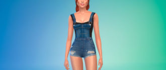 Суперкороткий джинсовый комбинезон для Симс 4 – фото 1