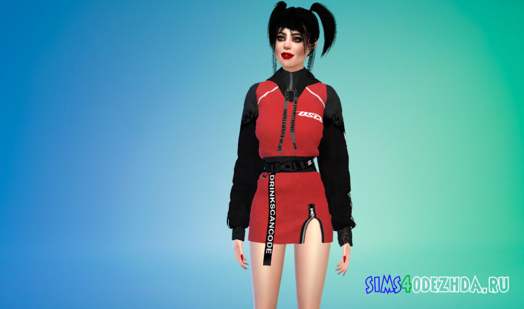 Толстовка-платье в стиле K-Trend для Симс 4 – фото 2