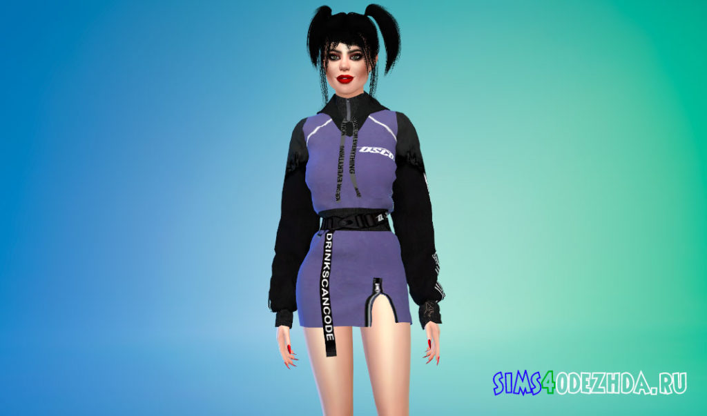 Толстовка-платье в стиле K-Trend для Симс 4 – фото 3