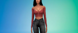 Топ на пуговицах с открытыми плечами для Симс 4 – фото 1