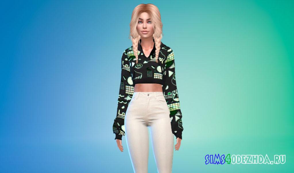Укороченная толстовка с длинными рукавами для Симс 4 – фото 2