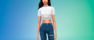 Укороченный топ с высоким воротником для Симс 4 – фото 1