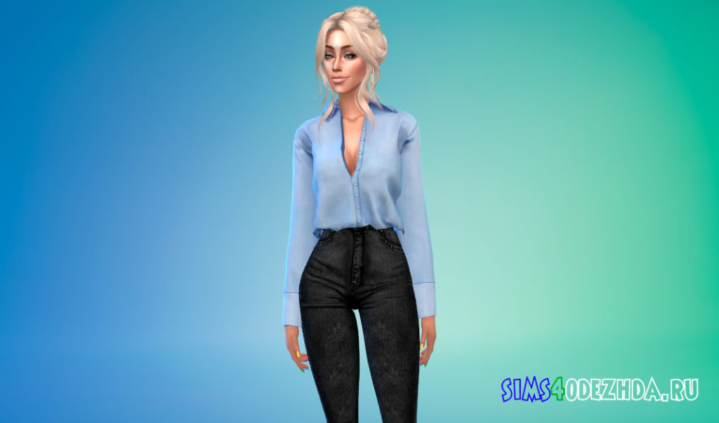 Женская заправленная рубашка для Симс 4 – фото 2