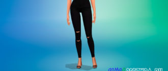 Черные джинсы с высокой посадкой для девушек для Симс 4 – фото 1