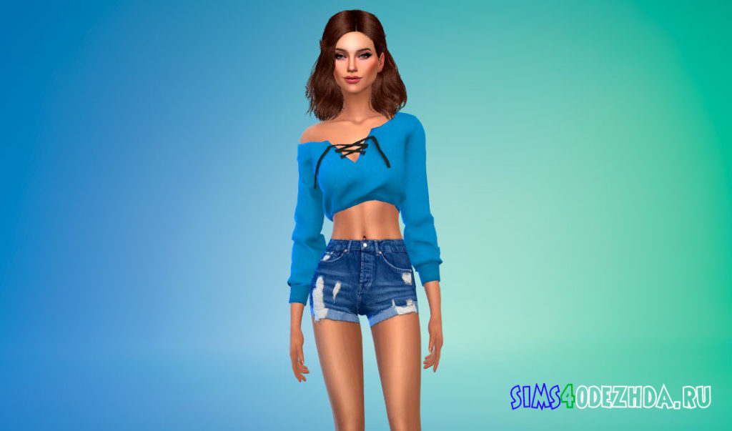 Короткий топ на шнуровке для Симс 4 – фото 2