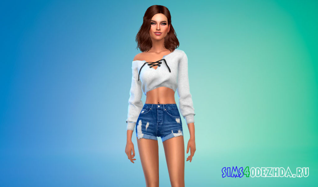 Короткий топ на шнуровке для Симс 4 – фото 3