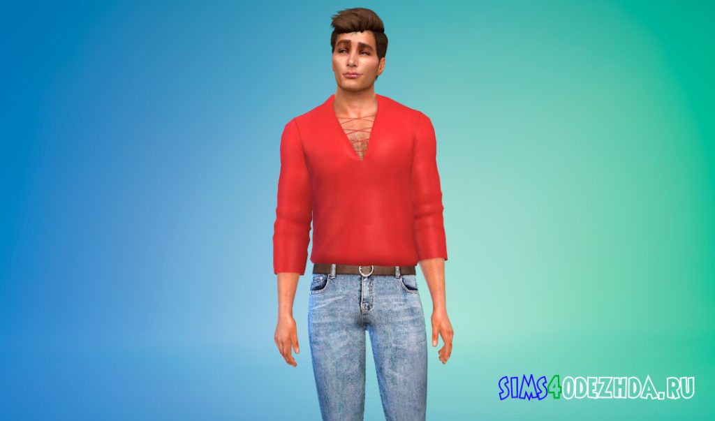 Рубашка с короткими рукавами и шнуровкой на груди для Симс 4 – фото 2